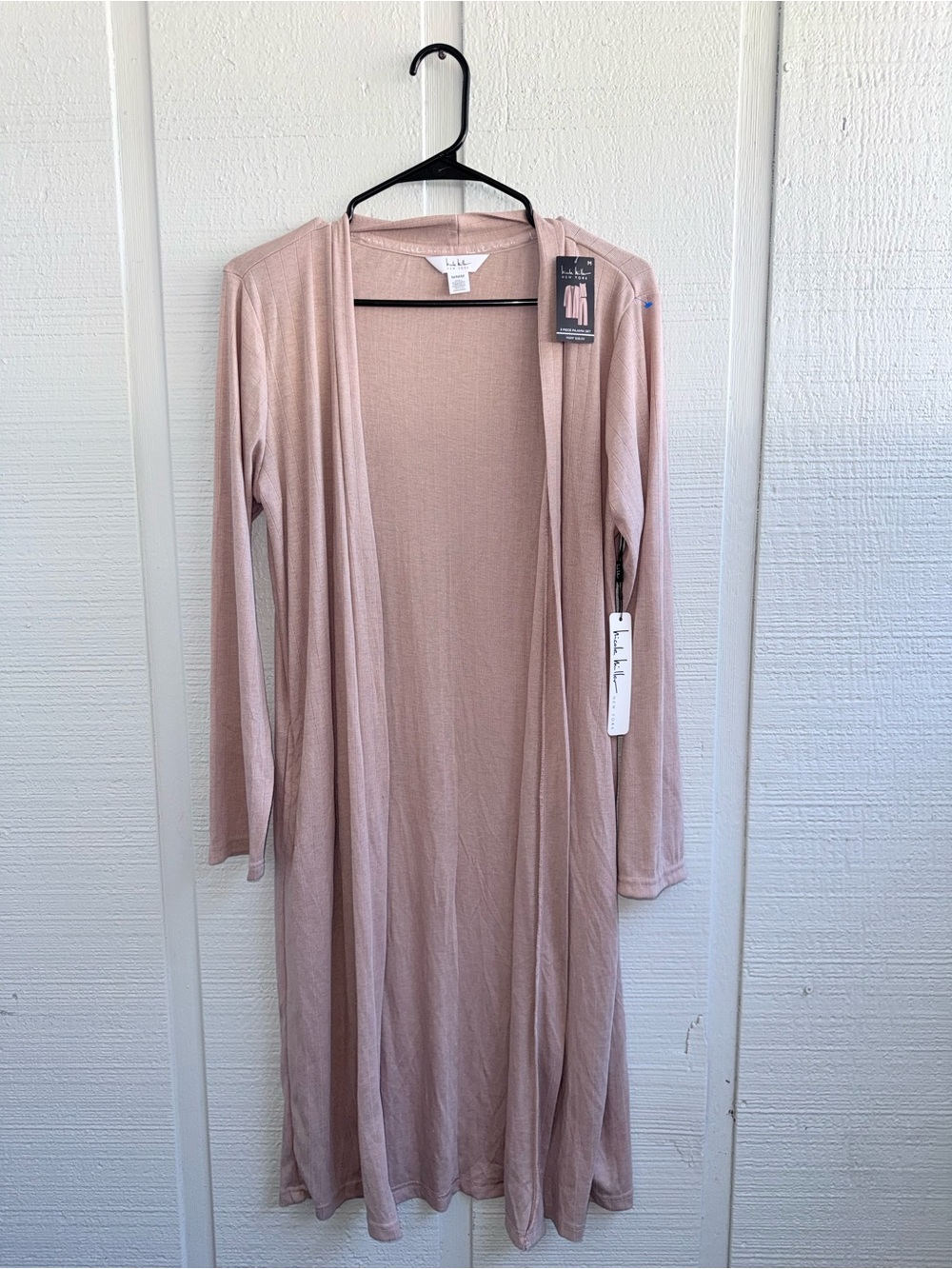 Nicole Miller New York Long Open Front Cardigan Robe Pink Womens Medium NWT - Picture 2 of 11